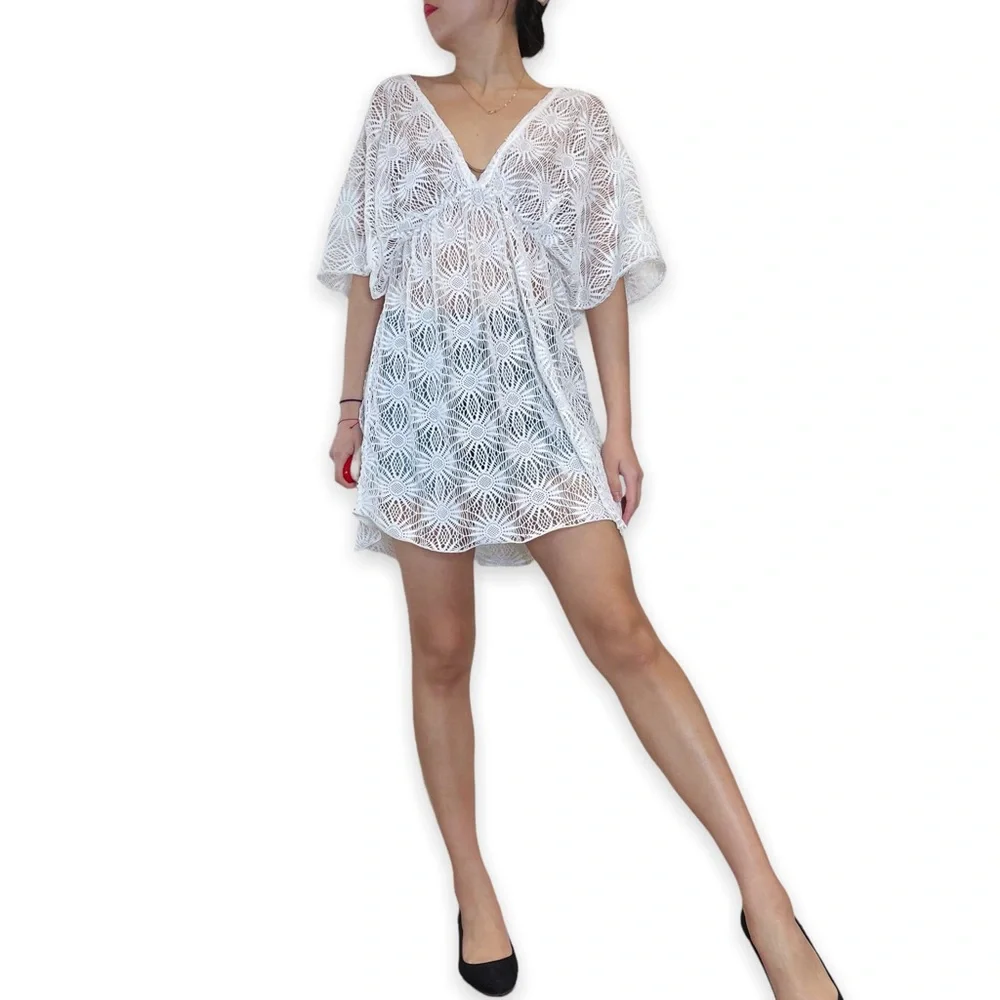 NWT Elif for Jordan Taylor White Crochet Bikini Beach Coverup Dress Size L